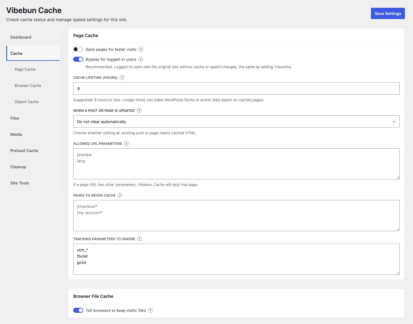 Cache Settings