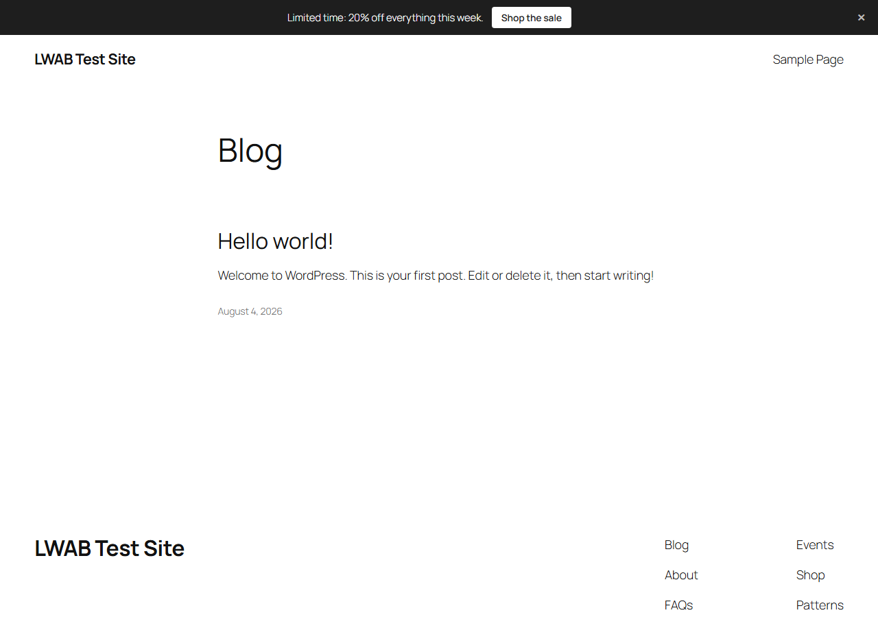 A sticky announcement bar with a call to action button at the top of the page.