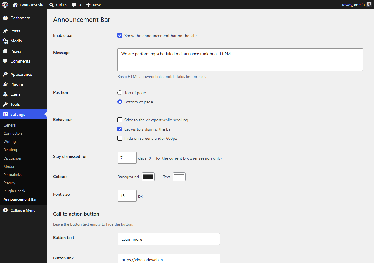 The settings screen.