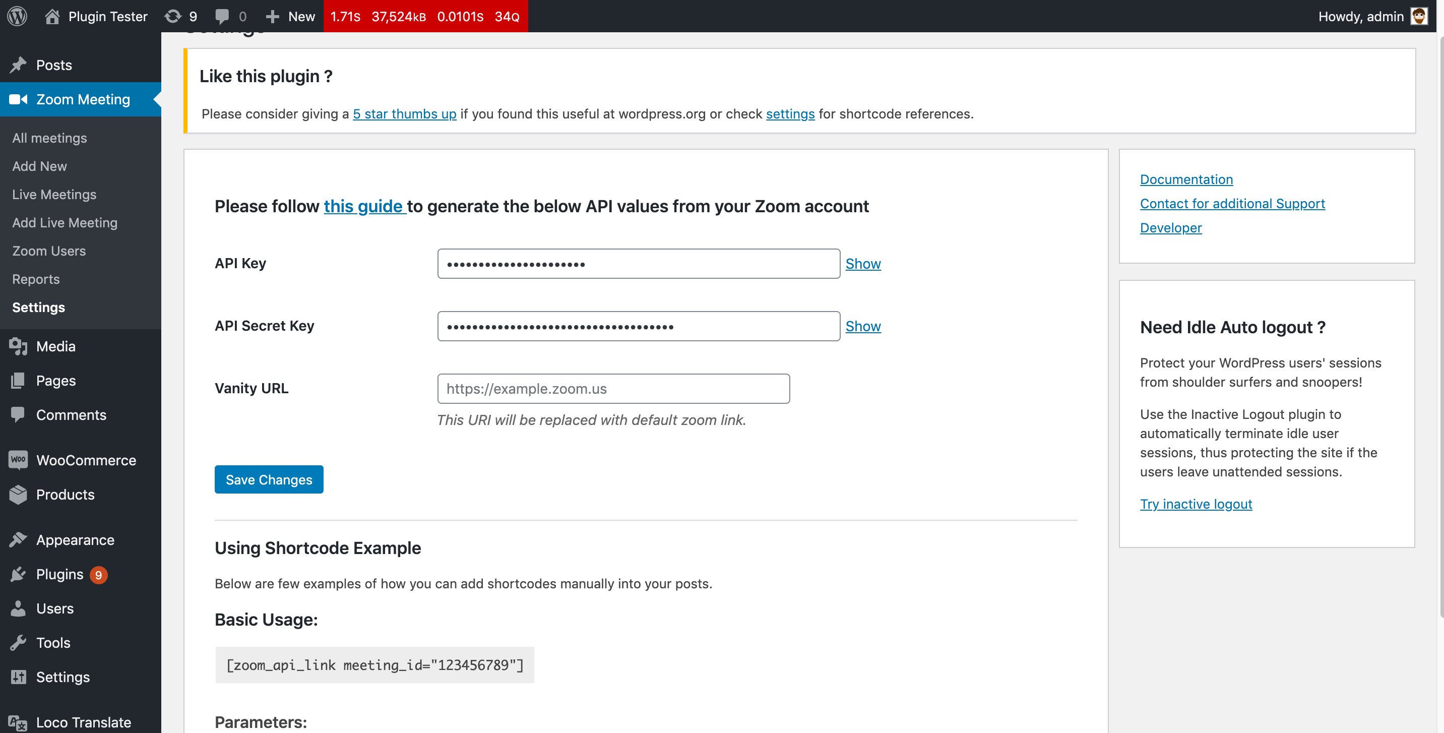 Settings Page.