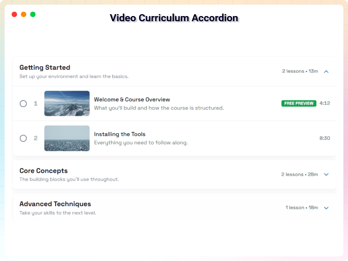 Video Curriculum Accordion.