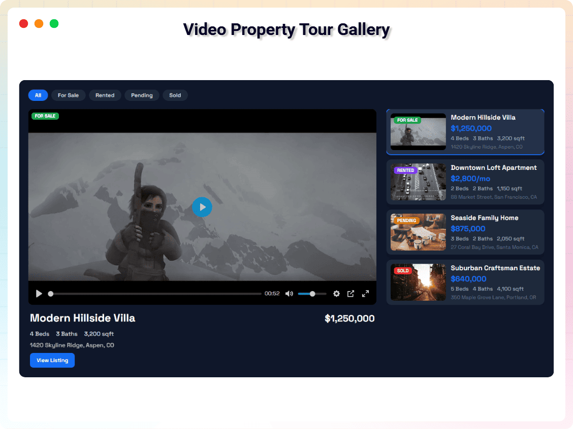 Video Property Tour Gallery.