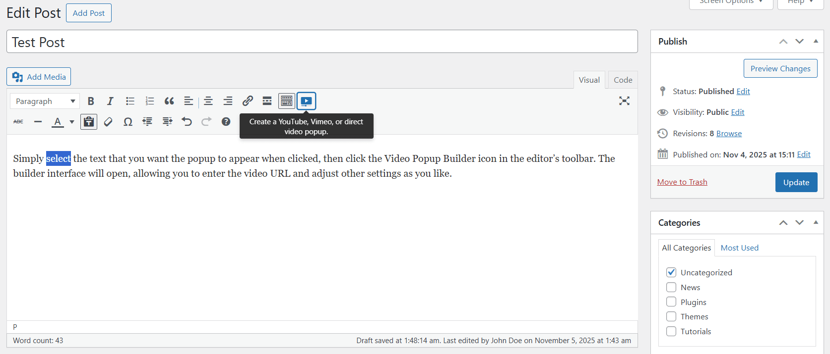 Video Popup Builder.