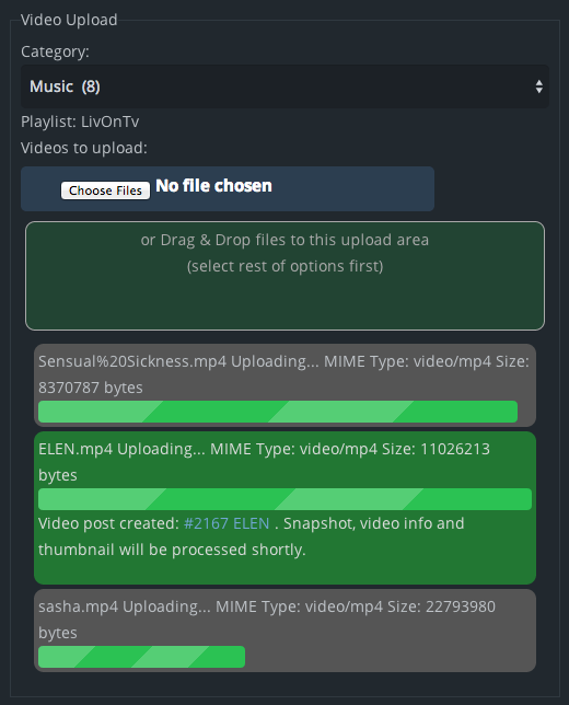 HTML5 video upload (Multi file, AJAX, Drag &amp; Drop, fallback (standard upload as backup), iOS &amp; Android support)