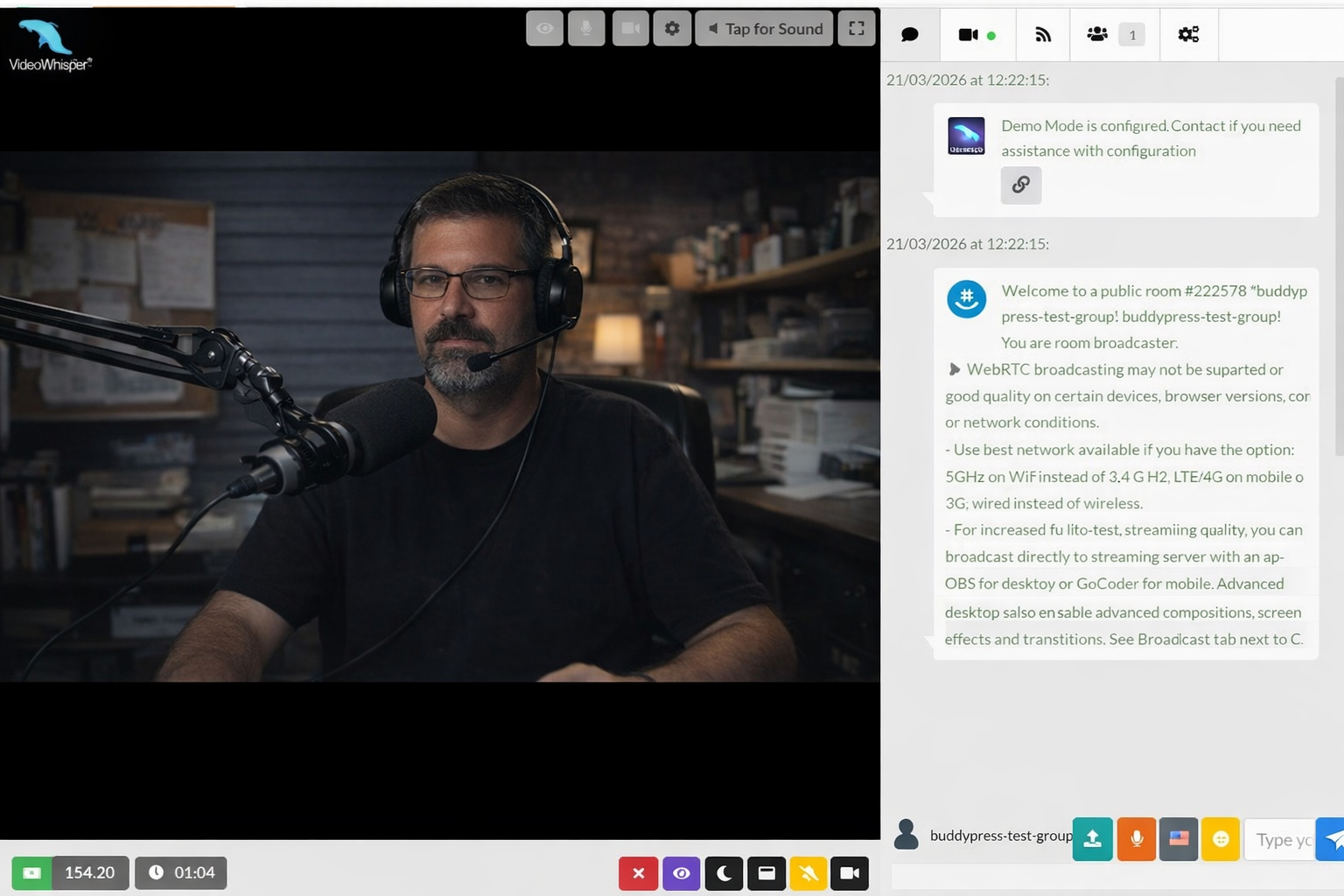 HTML5 Videochat app interface for broadcasting