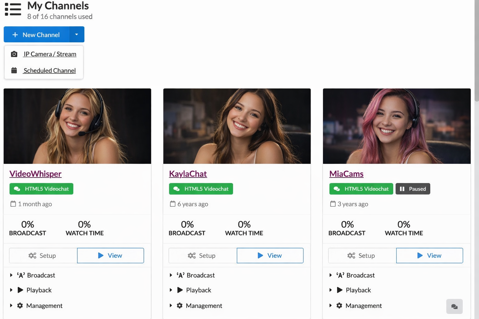 Channel management page