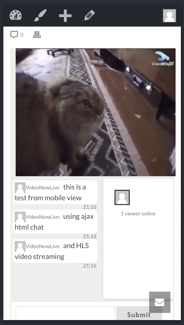 Playback using HTML5 HLS and AJAX chat (iPhone view)