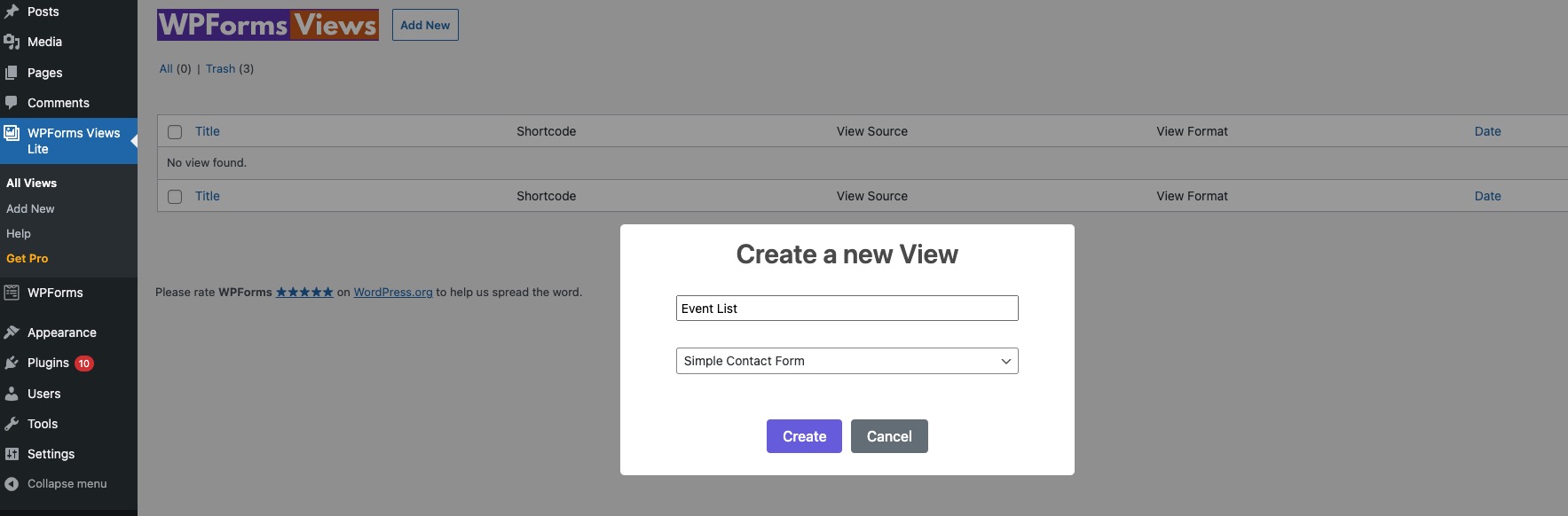 Settings for each column field.