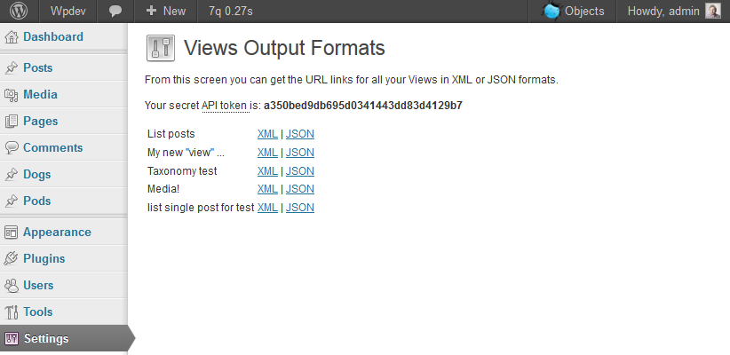 Views Output Formats