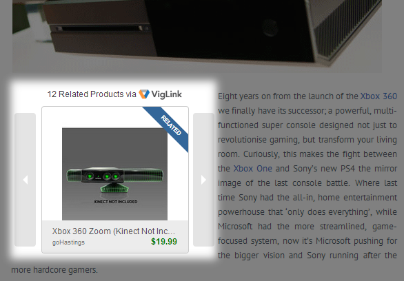 VigLink SpotLight on a Xbox One review page. Showing advertisement from goHastings
