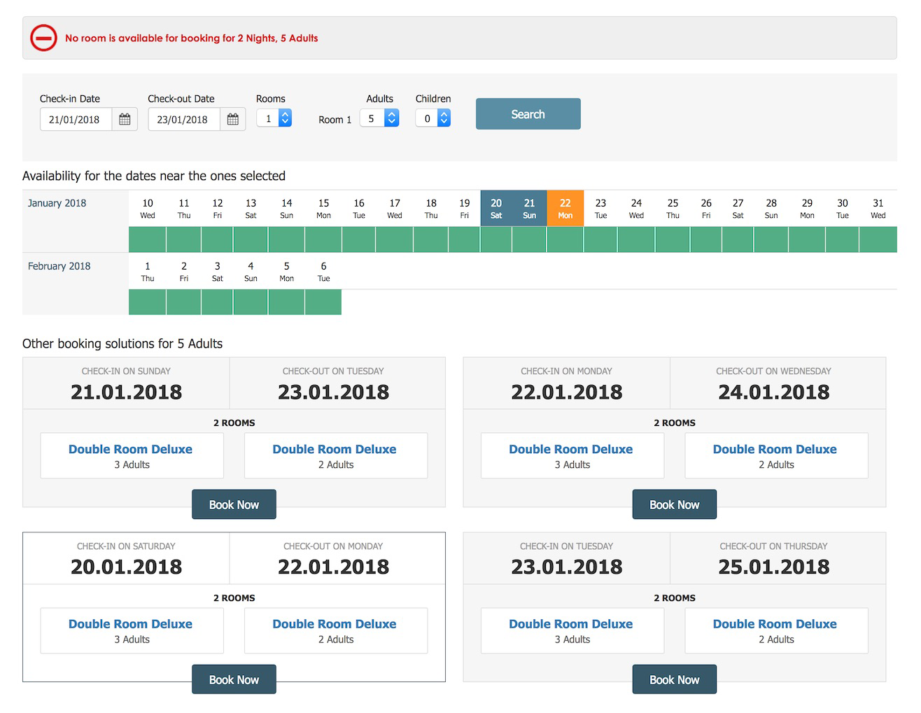 Booking Suggestions: in case of no availability, the system will suggest the closest solutions.