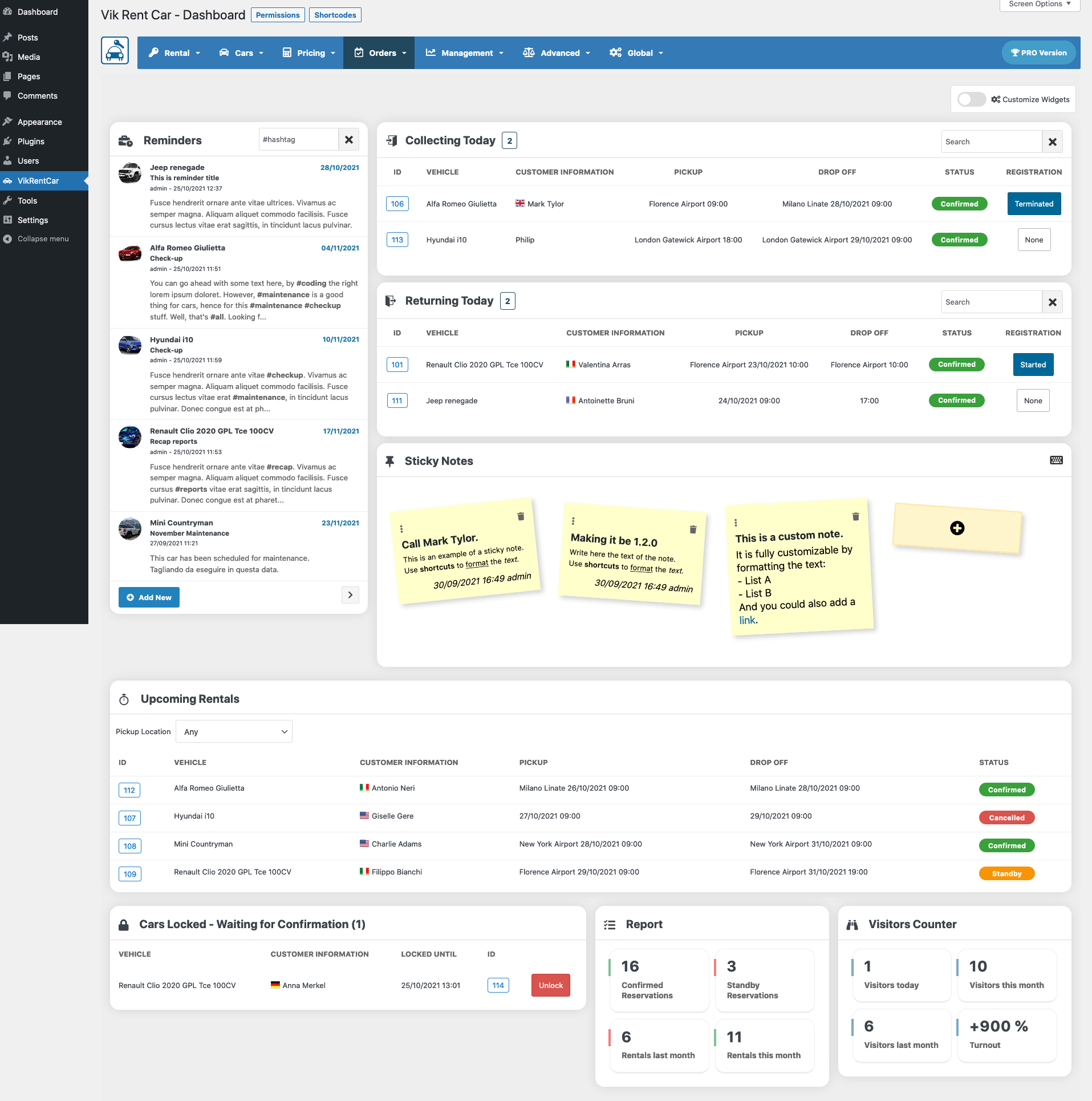 An intuitive and customizable Dashboard to show reservations and much more.