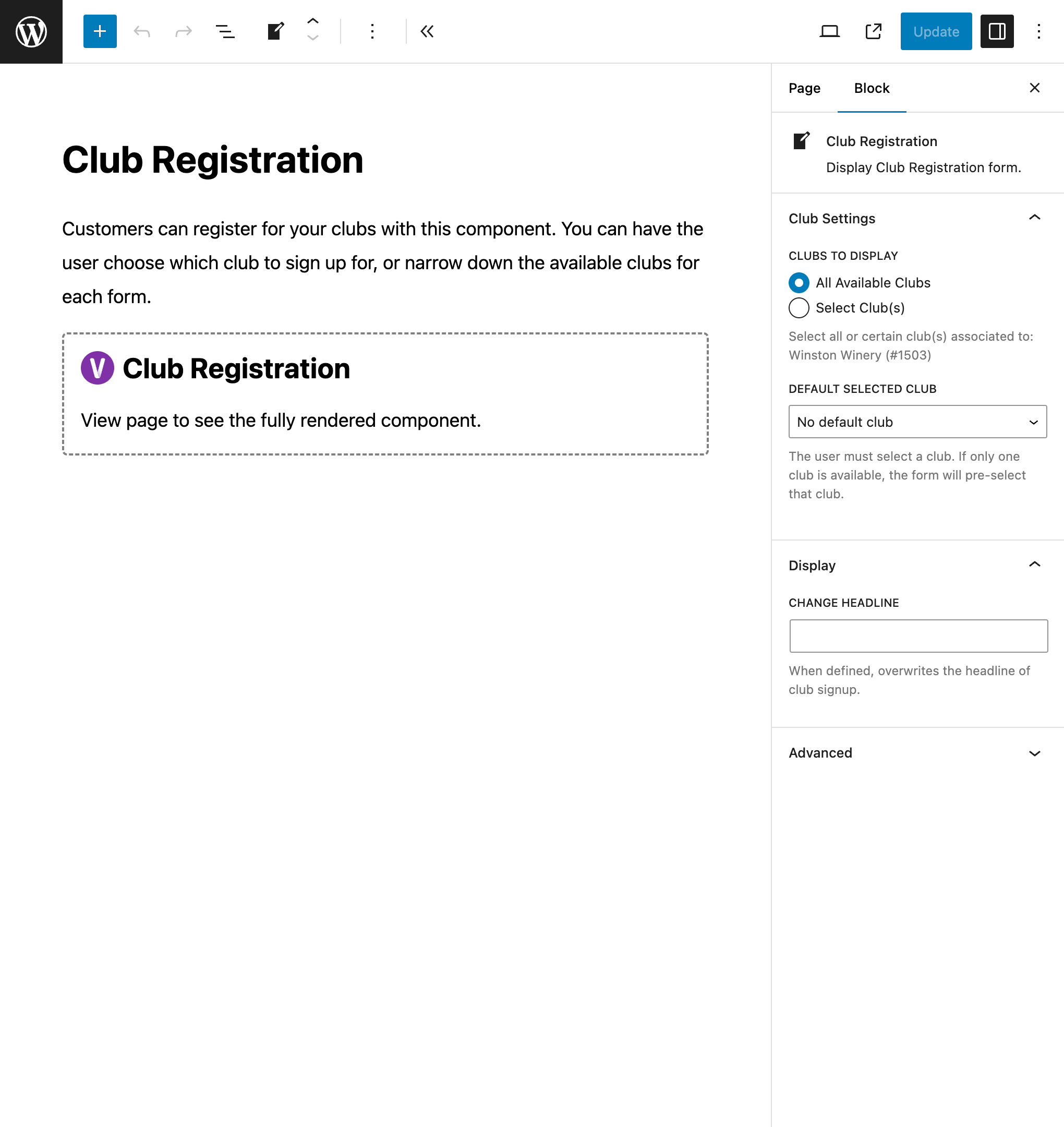 Include your Club Registration form and allow your customers to sign up for your clubs.