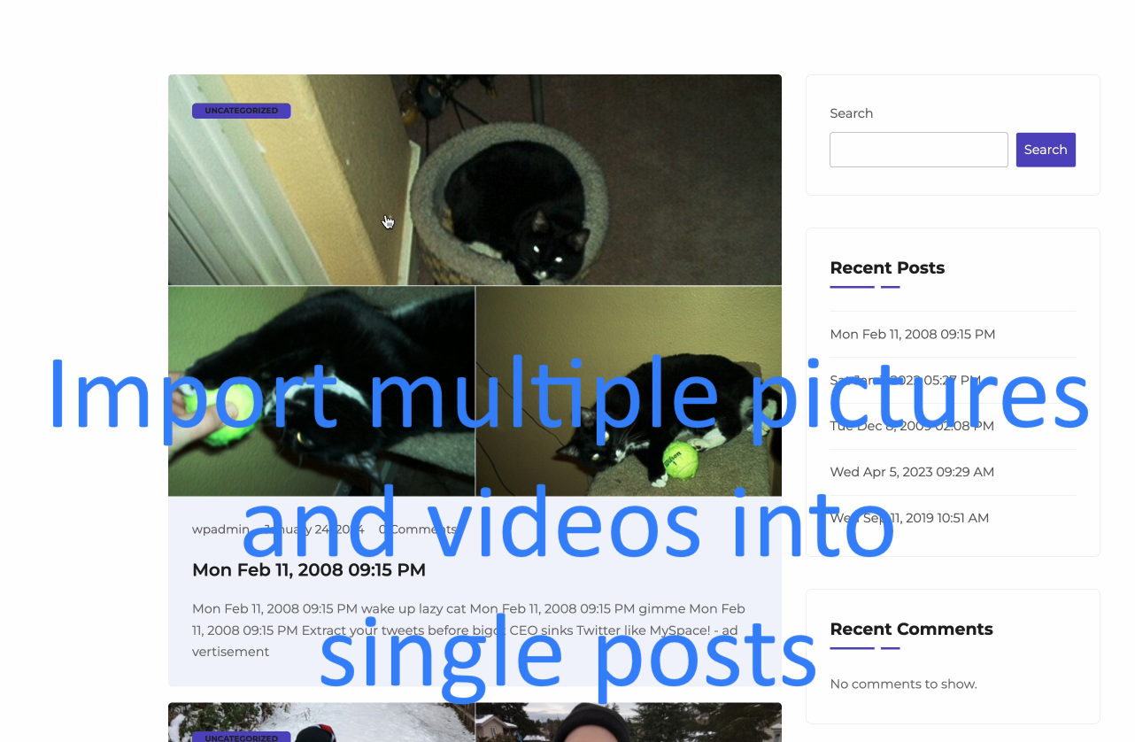 Add images and videos from multiple posts grouped into single posts