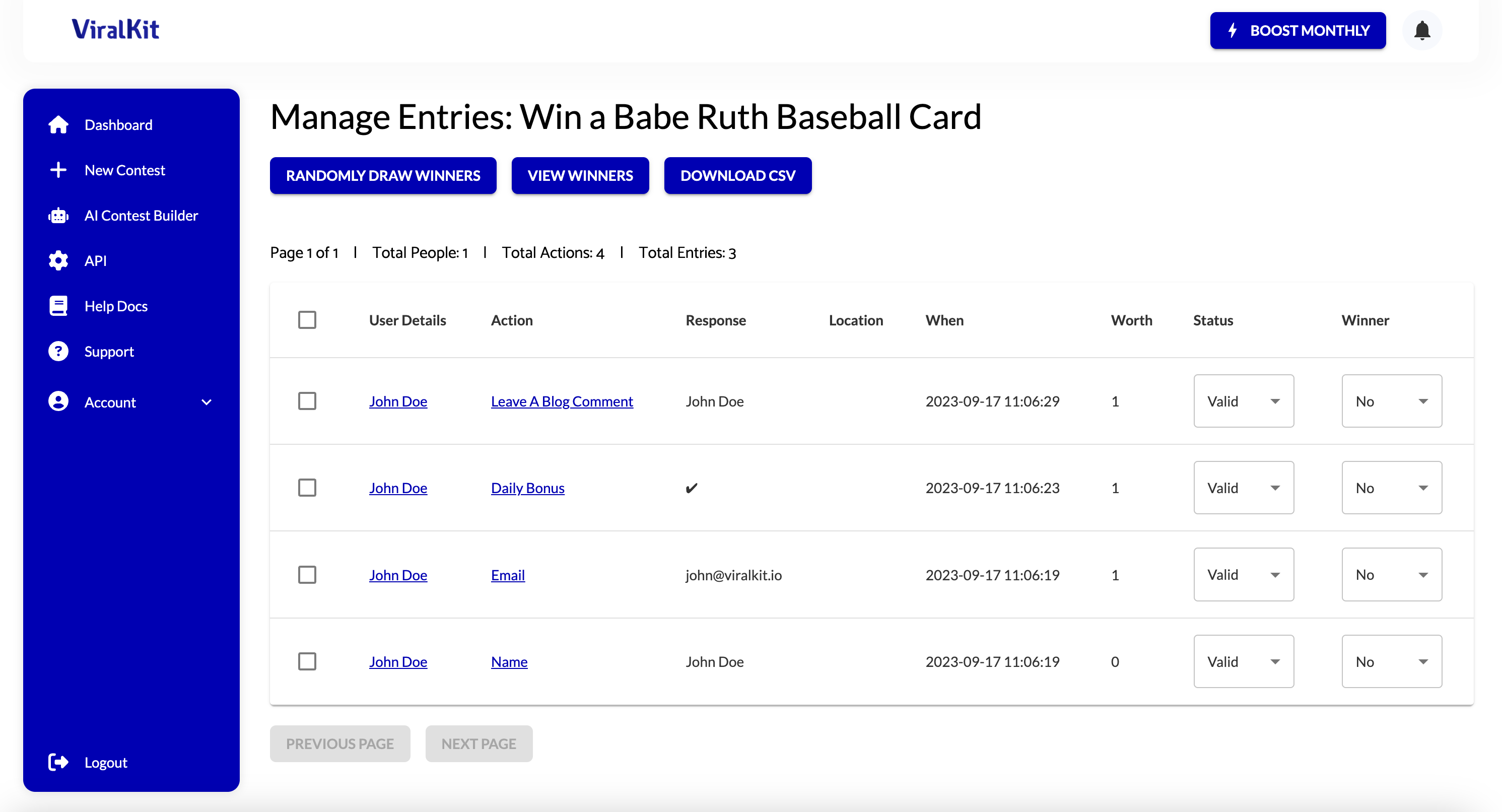 Manage entries