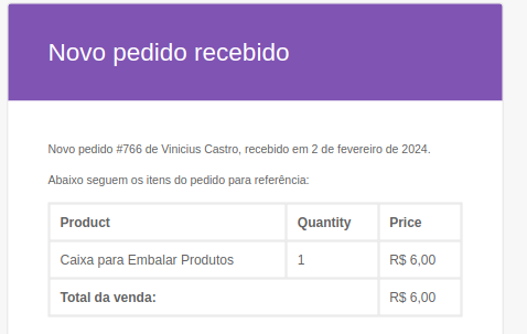 Notificação de nova venda do seller.