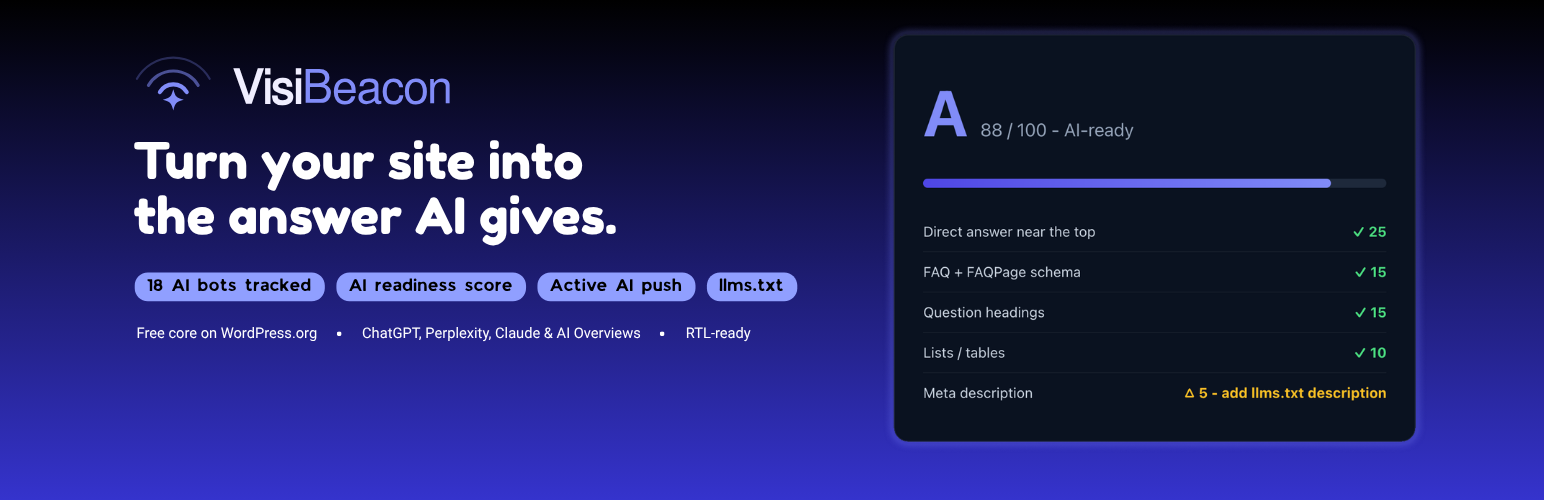 VisiBeacon – llms.txt, AI Crawler Tracking and AI Search Visibility
