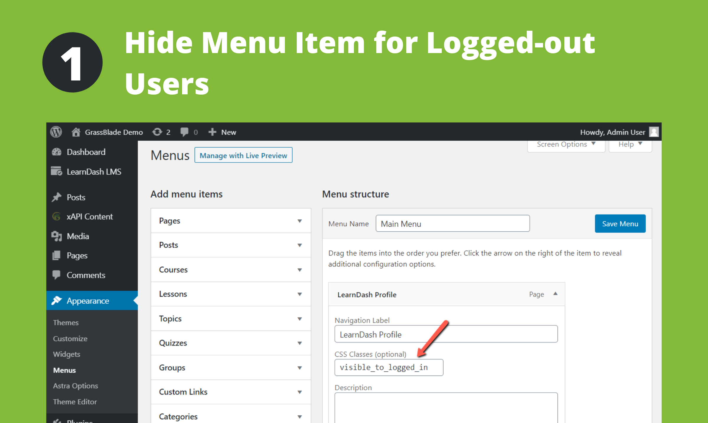 Show menu only to Logged In user (or Course/Group access)