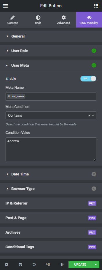 Visibility Logic for Elementor - Restrict widget/section by user meta.