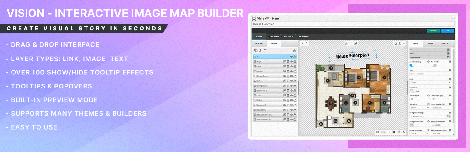 WordPress 外掛 Vision – Interactive Image Map Builder 的封面圖片。