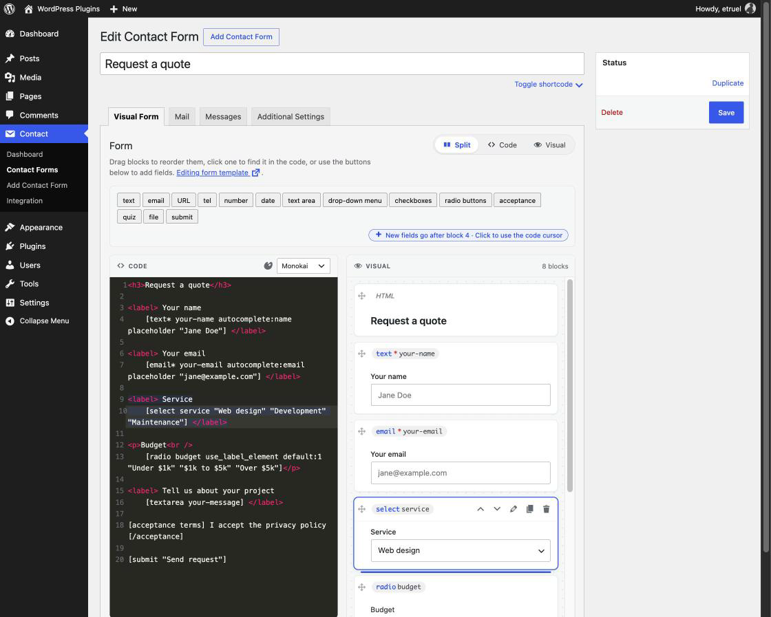 Build your form visually, side by side with the code: every field is a card with a live preview.