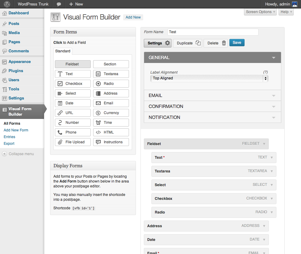 Visual Form Builder Screenshot