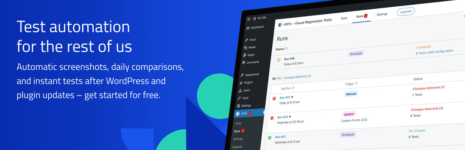 WordPress 外掛 VRTs – Visual Regression Tests 的封面圖片。