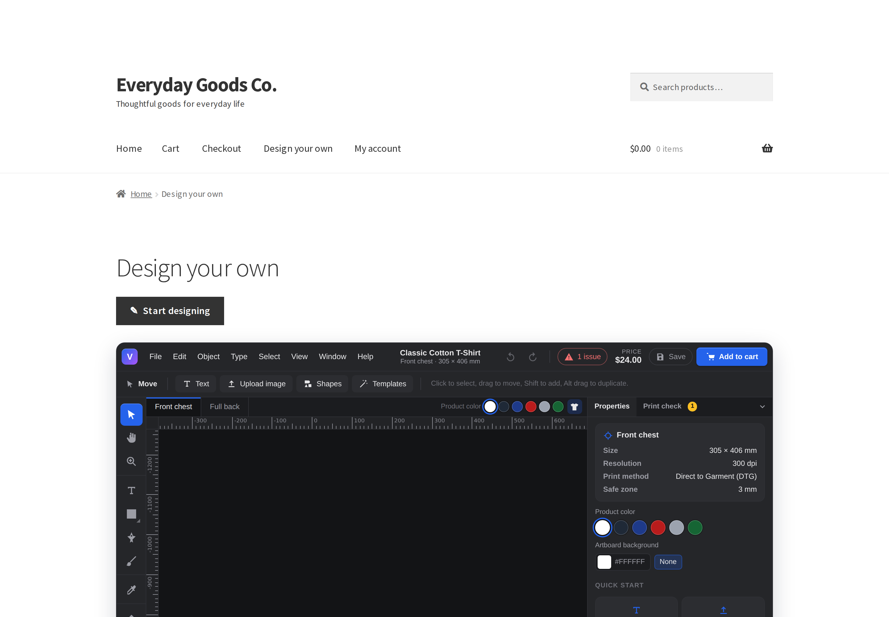 Settings, Fonts: the fonts customers can use, and Google Fonts served from your own site.