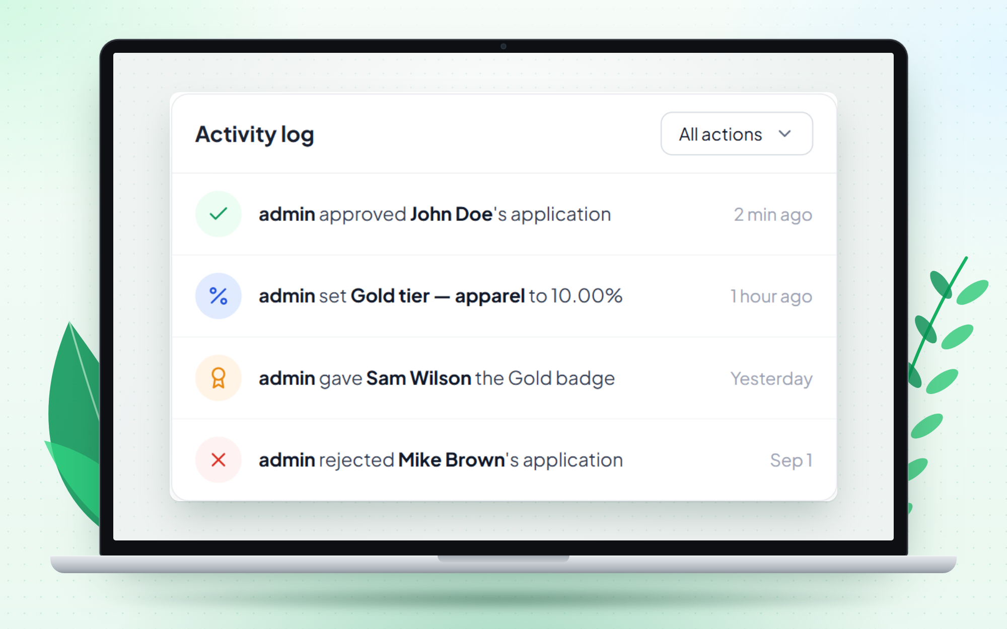 Activity log of wholesale actions (Pro).