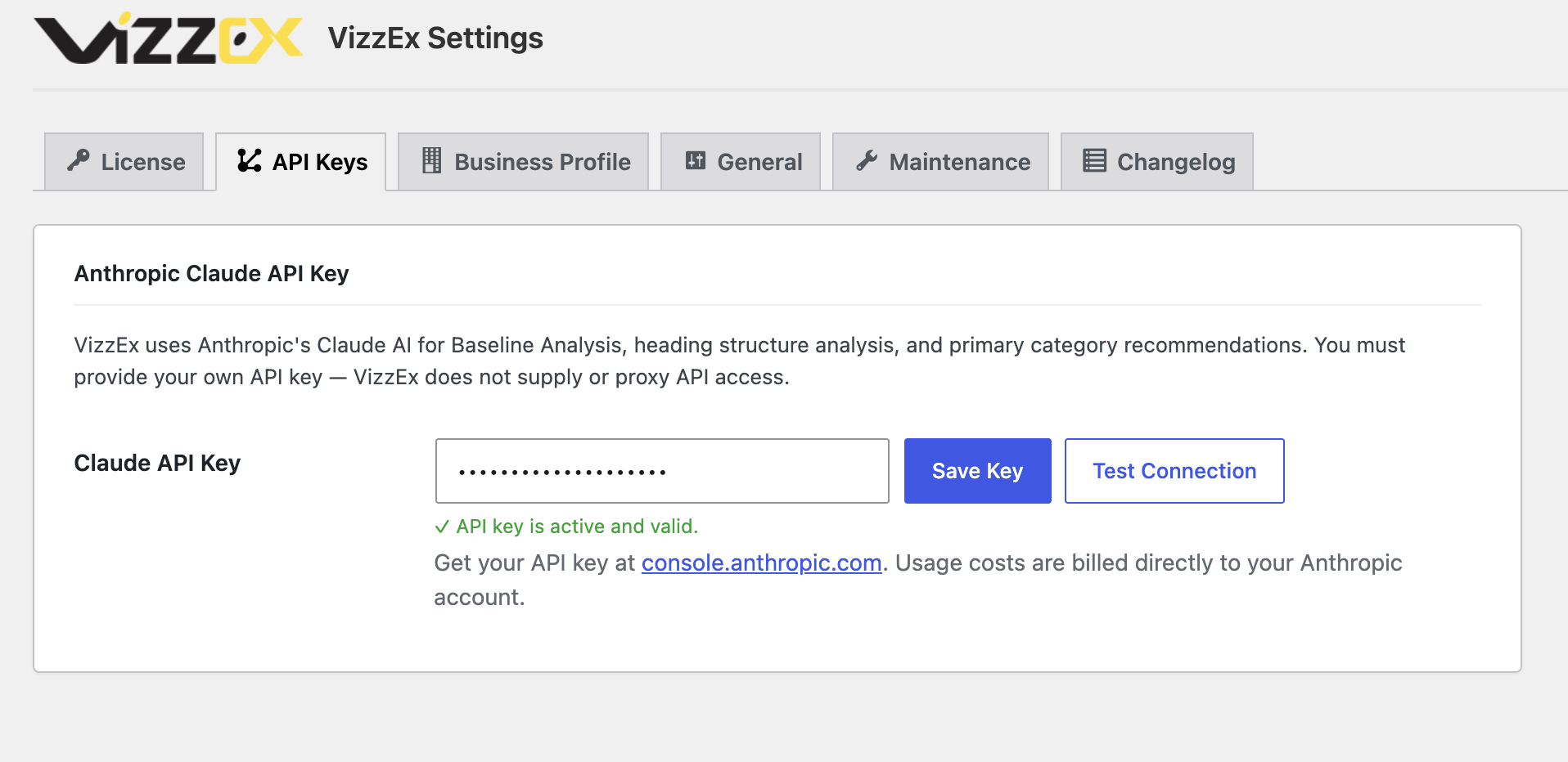 Adding Your Claude API Key — Paste and save your Anthropic Claude API key in Settings to activate AI-powered analysis