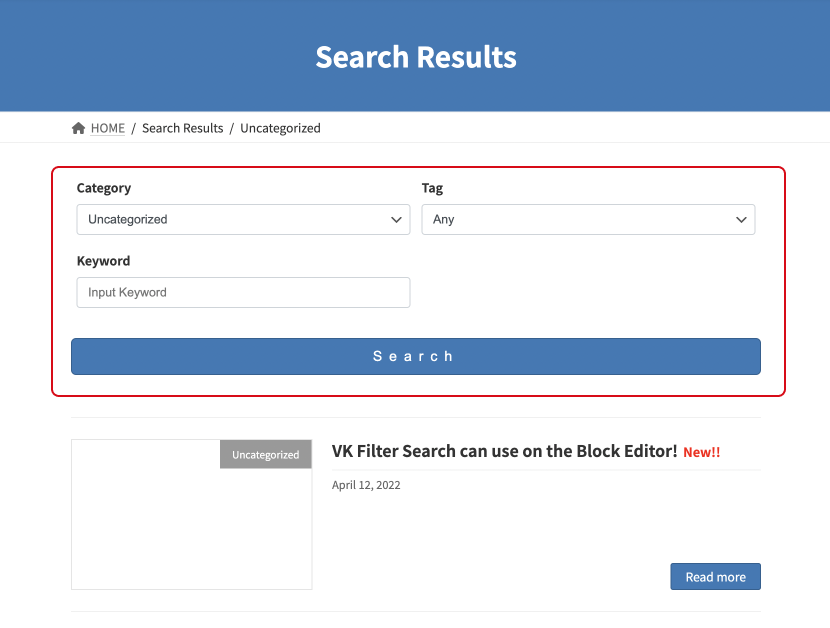 Search Results page