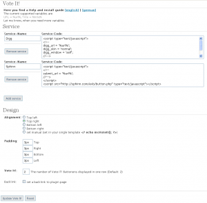 Screenshot of the configuration menu