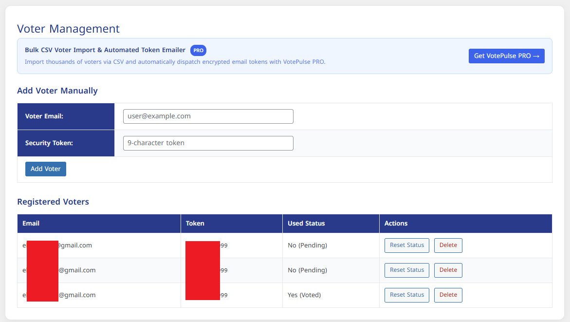 Email Notification. Example of a voter-added email with token and vote count.