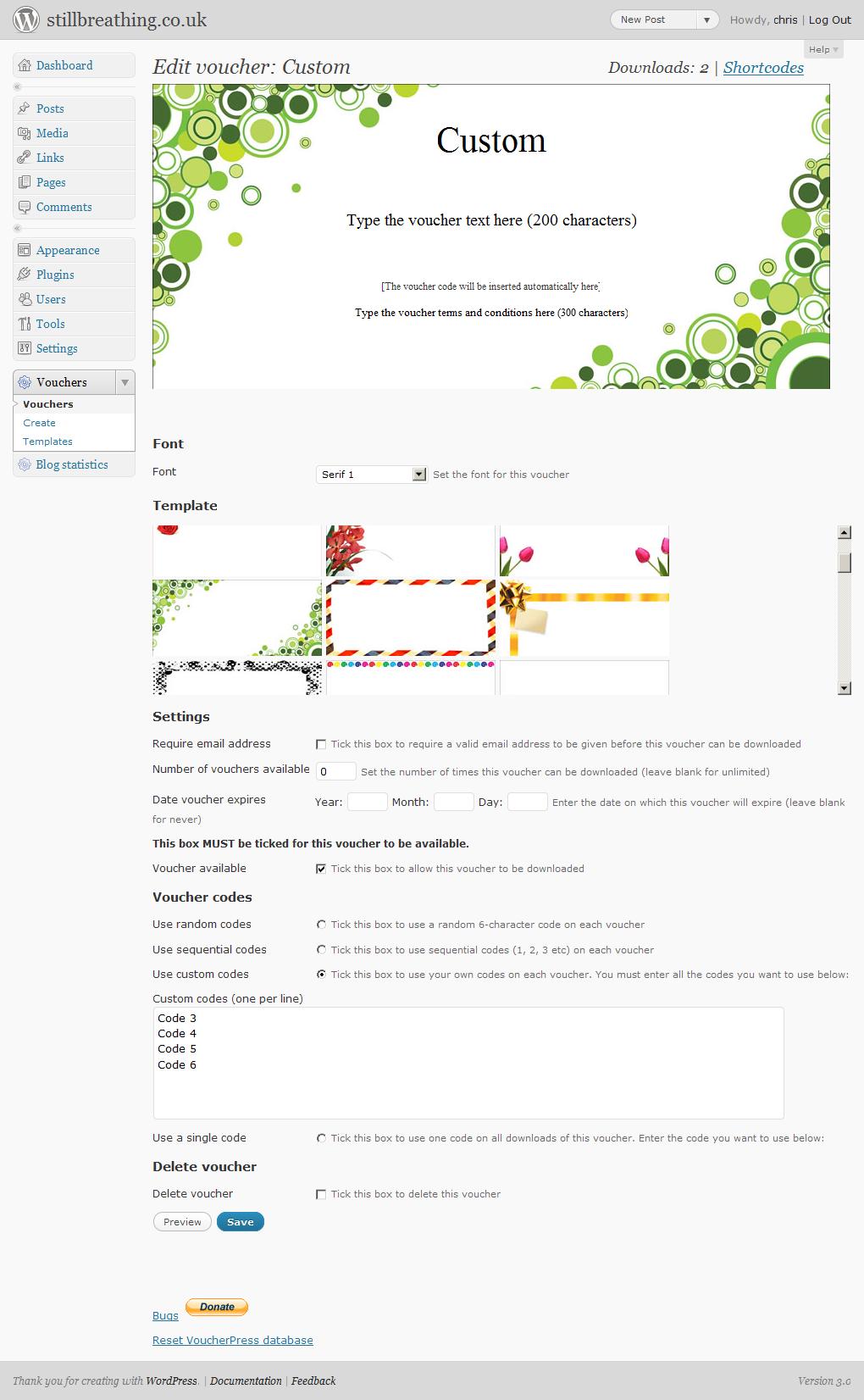 Creating or editing a voucher