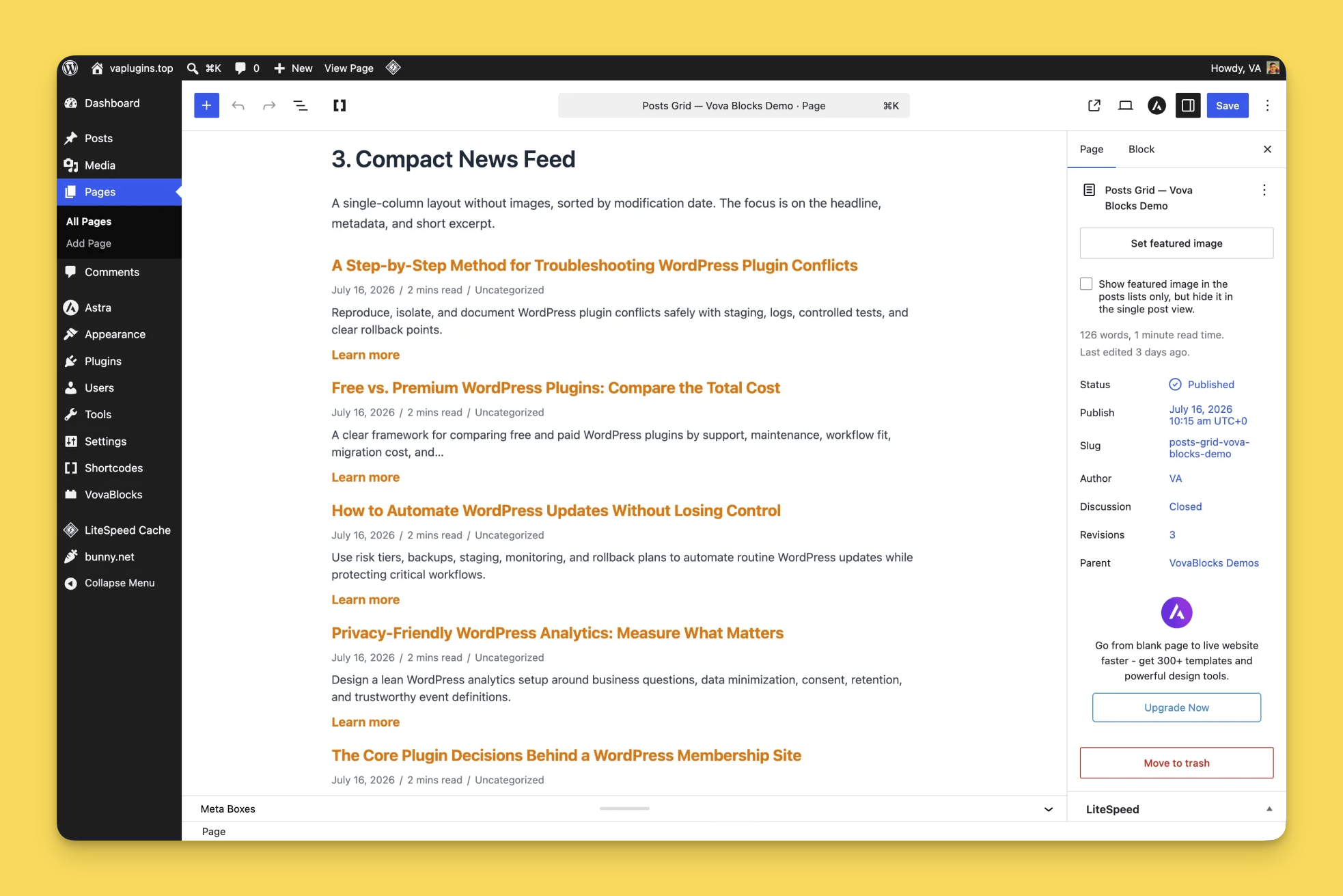Compact, text-first news feed
