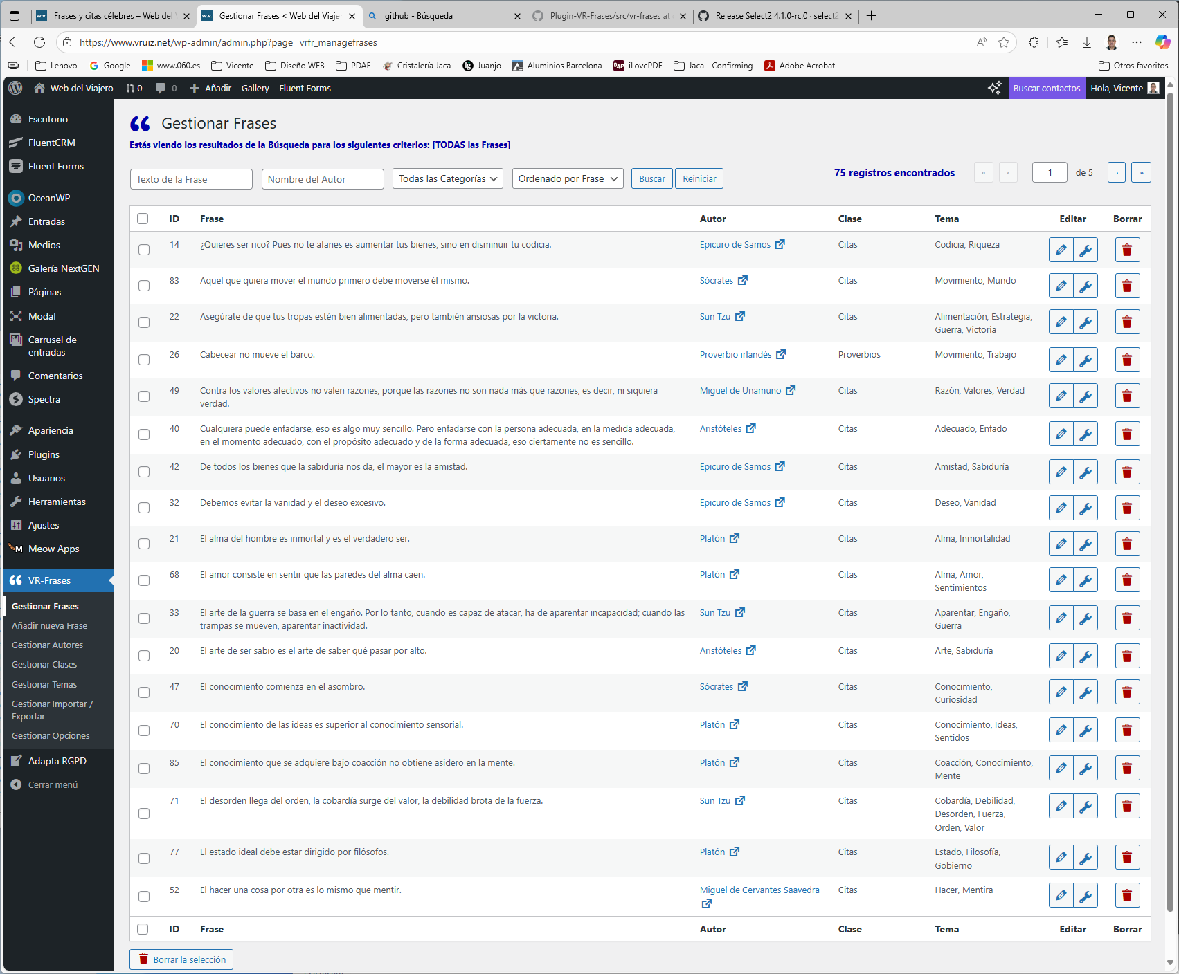 Manage Quotes - Main dashboard showing all quotes with search and filter options