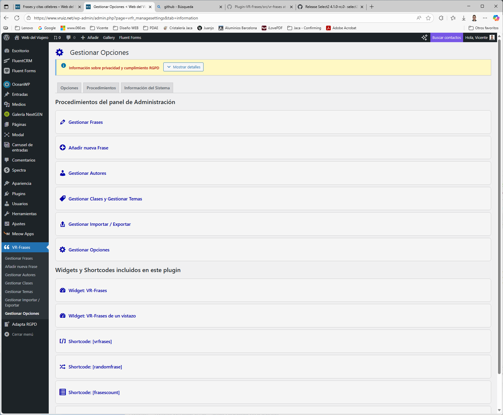 Procedures - Displays an accordion wuith the procedures for Administration pages