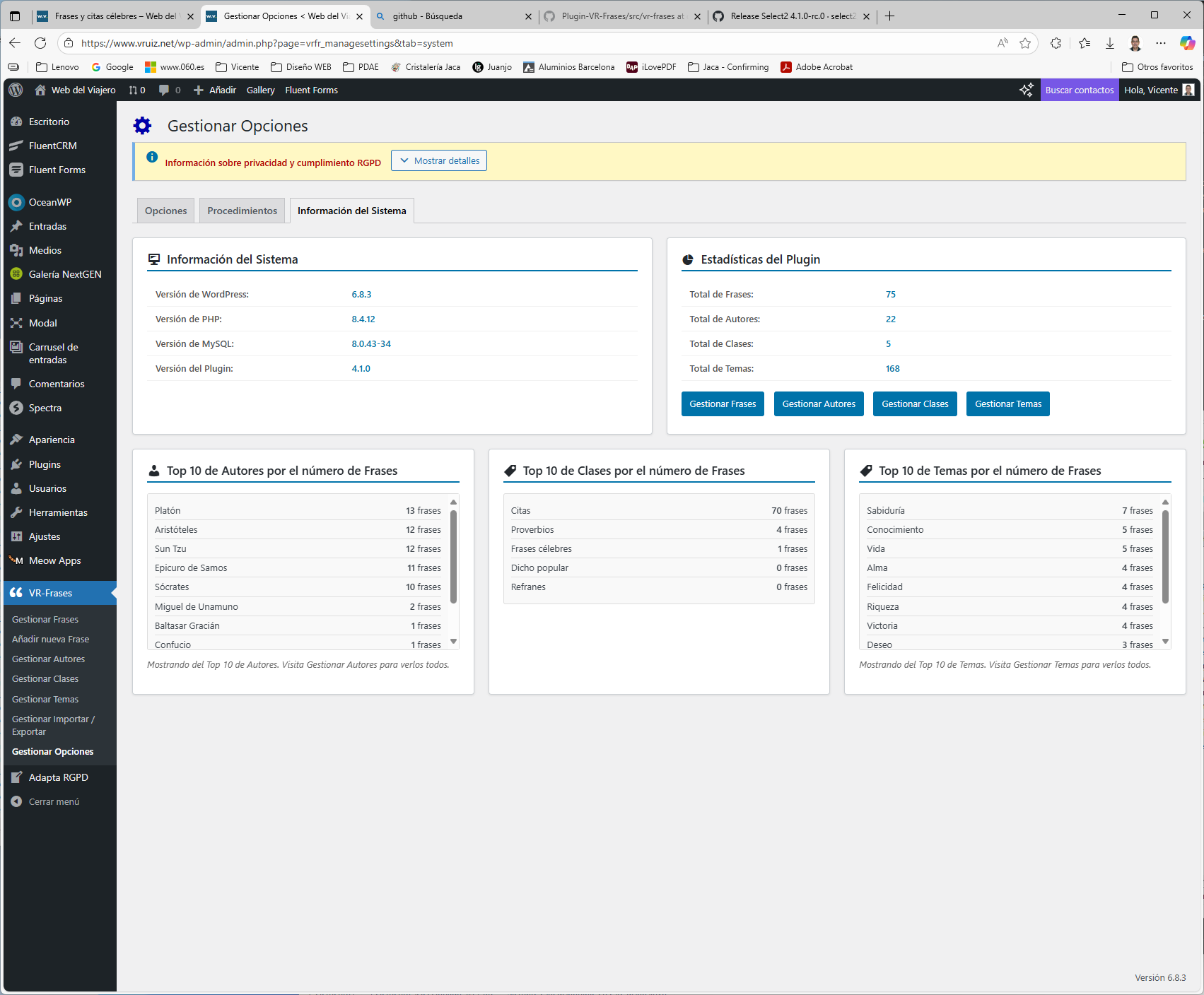 System Info - Displays informatión about system and simple plugin stats