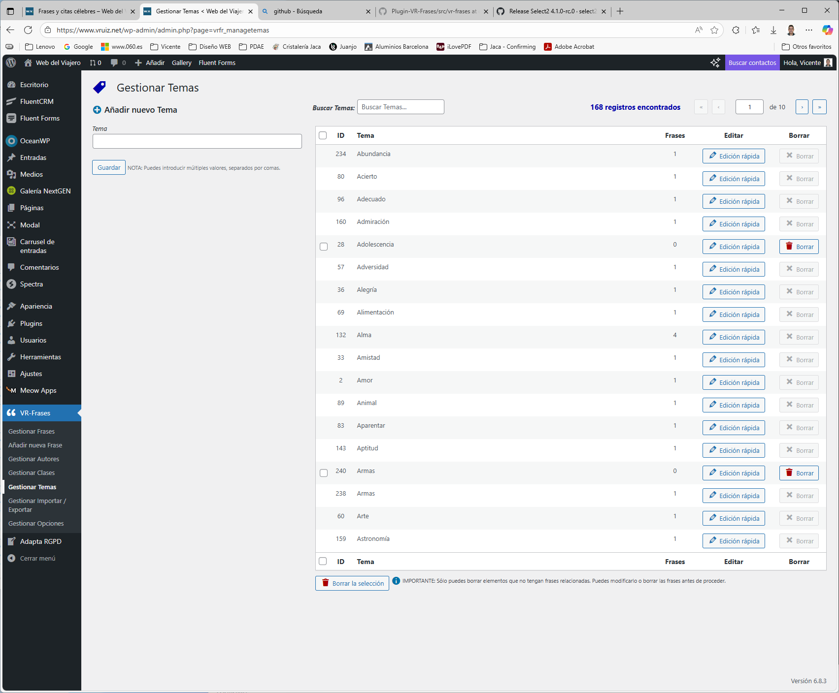Manage Themes - Tag management for detailed quote categorization