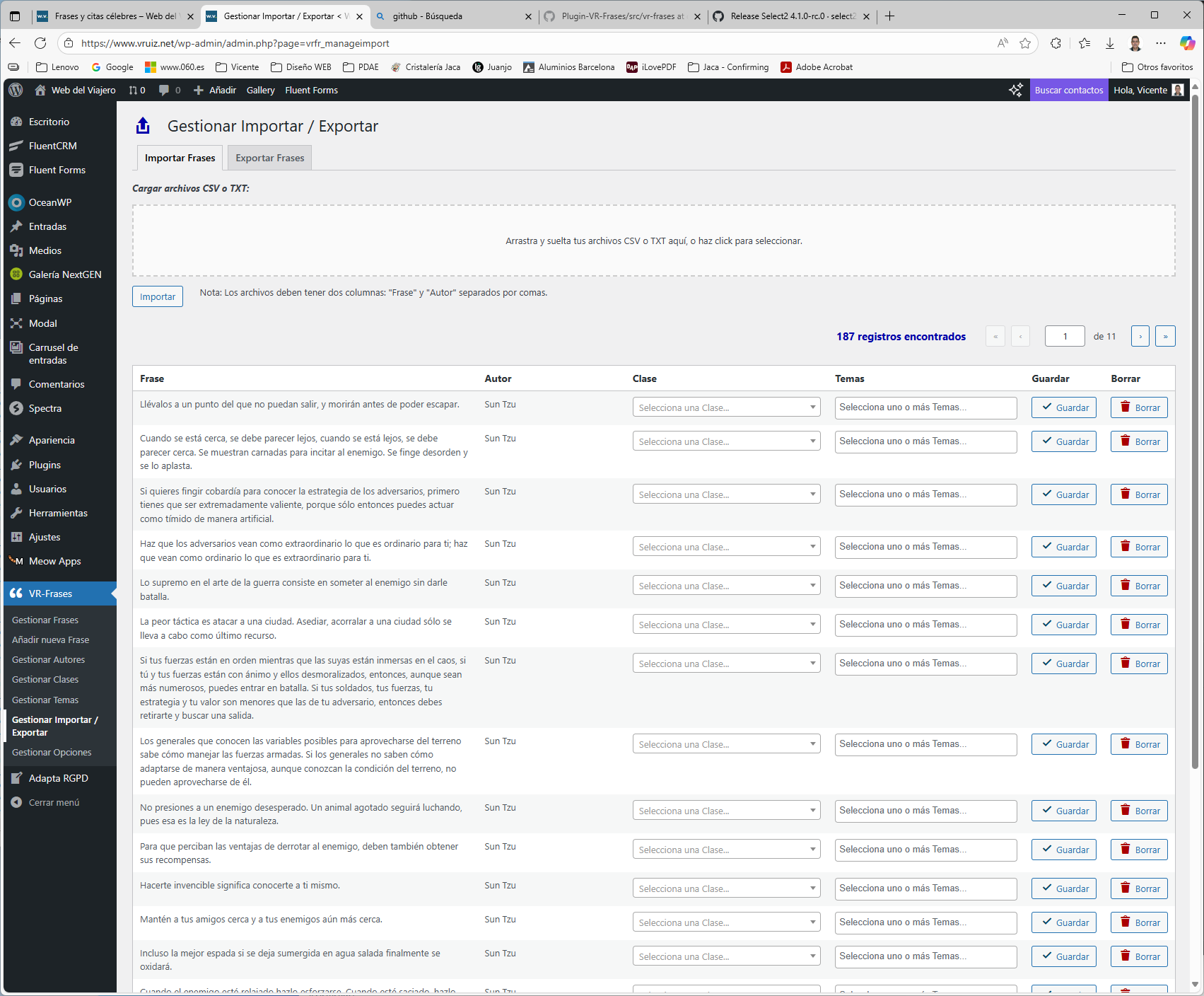 Manage Import - Bulk import interface for CSV/TXT files with preview and assignment options