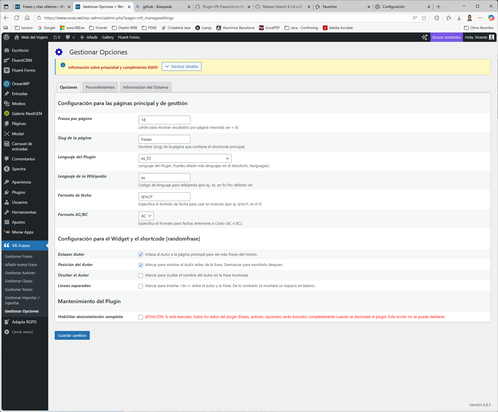 Manage Options - Configuration options for customizing plugin behavior