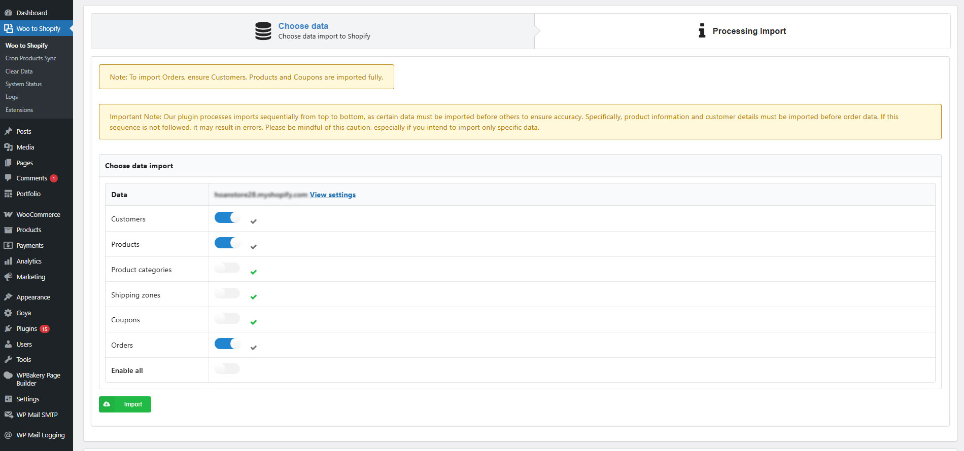 Migrate settings