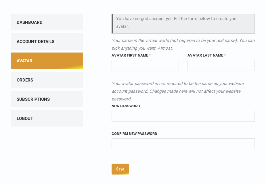 Avatar registration form in WooCommerce My Account dashboard.