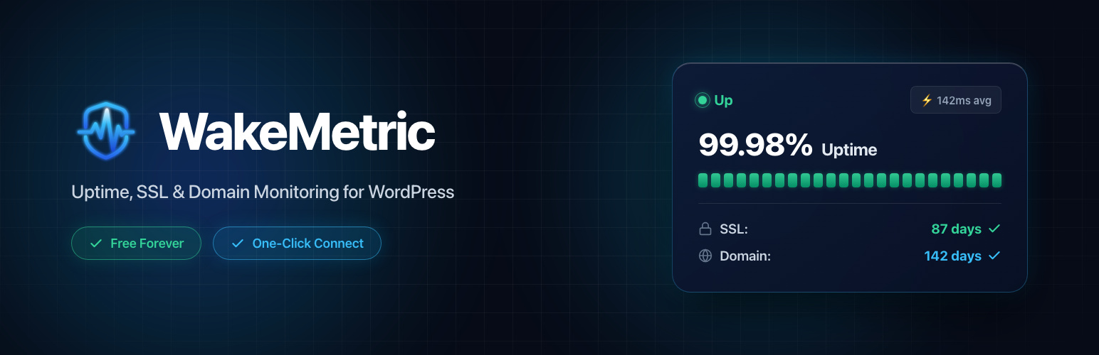 WordPress 外掛 WakeMetric – Uptime Monitoring, SSL & Domain Expiry Monitor 的封面圖片