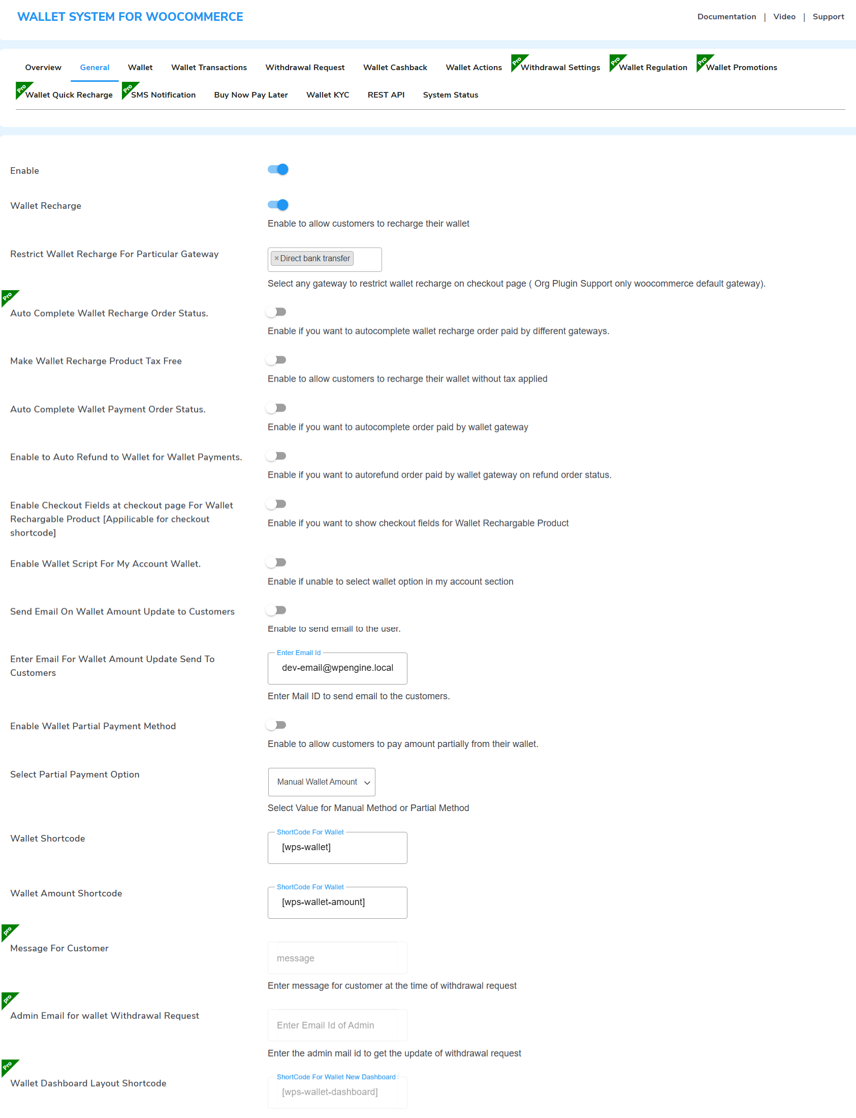 Wallet general setting