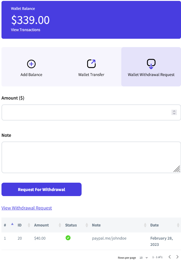 Withdrawal request form