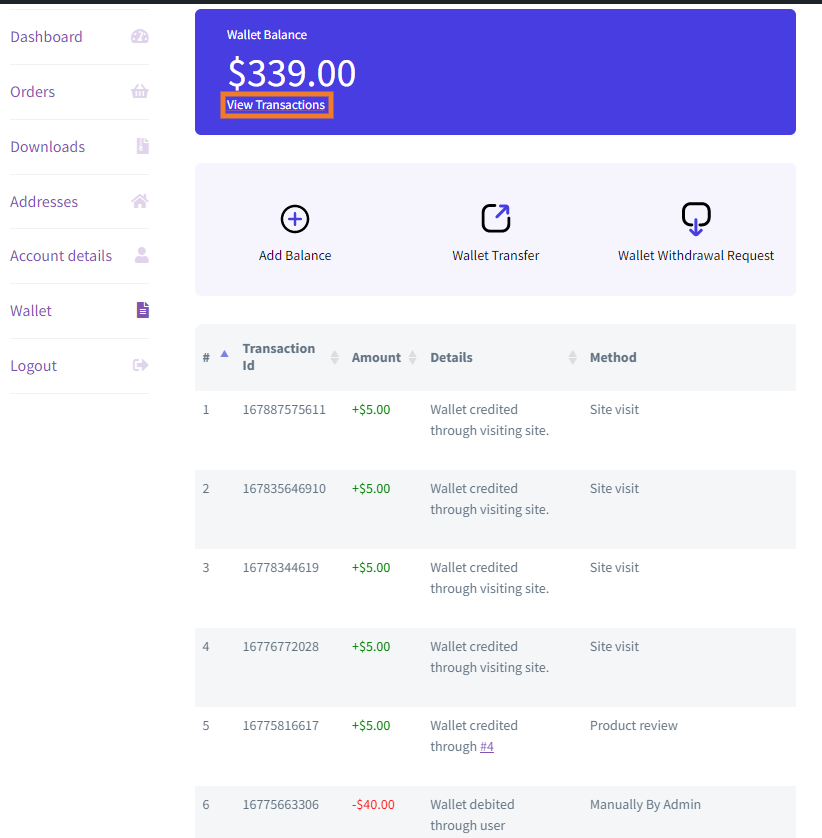 Wallet transaction history check