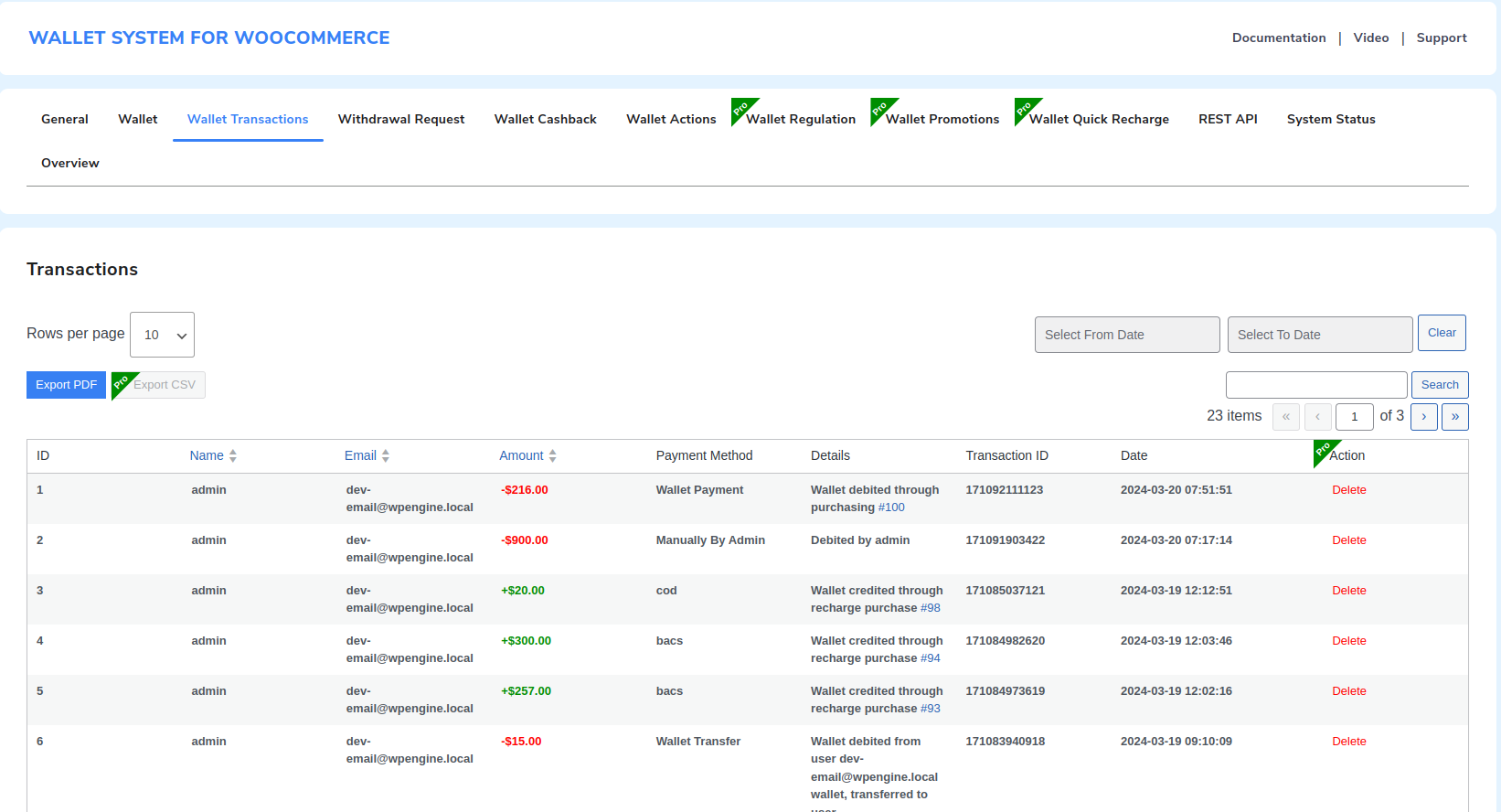 Check and export wallet transactions