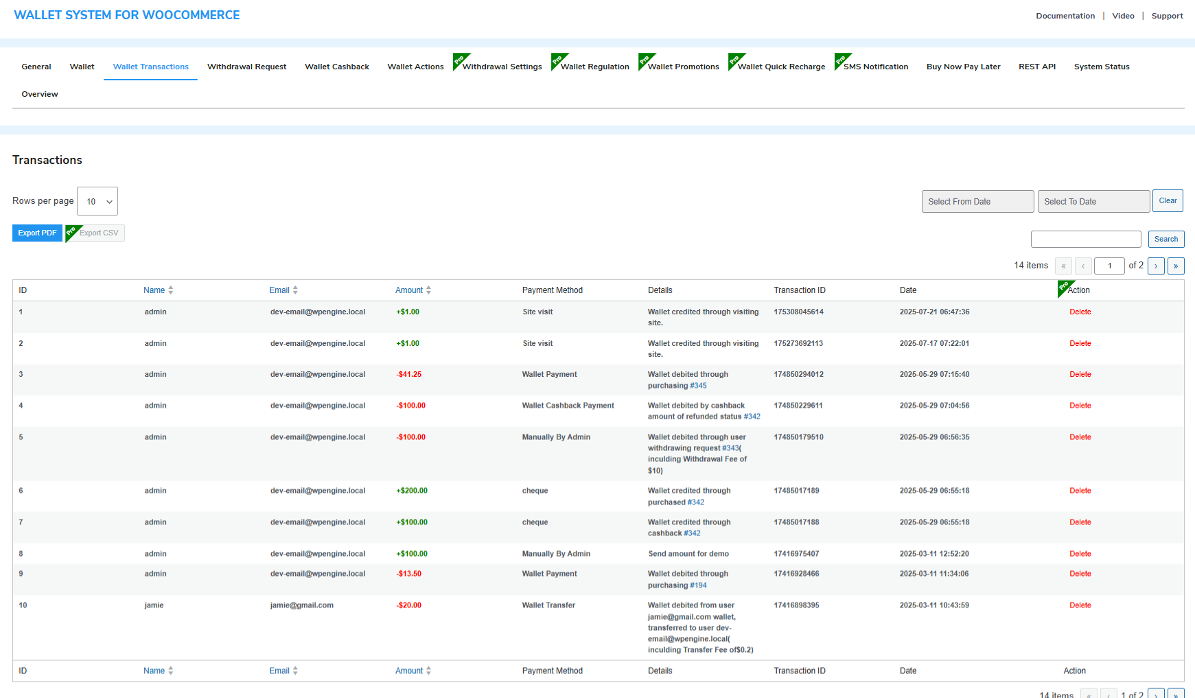 Check and export wallet transactions