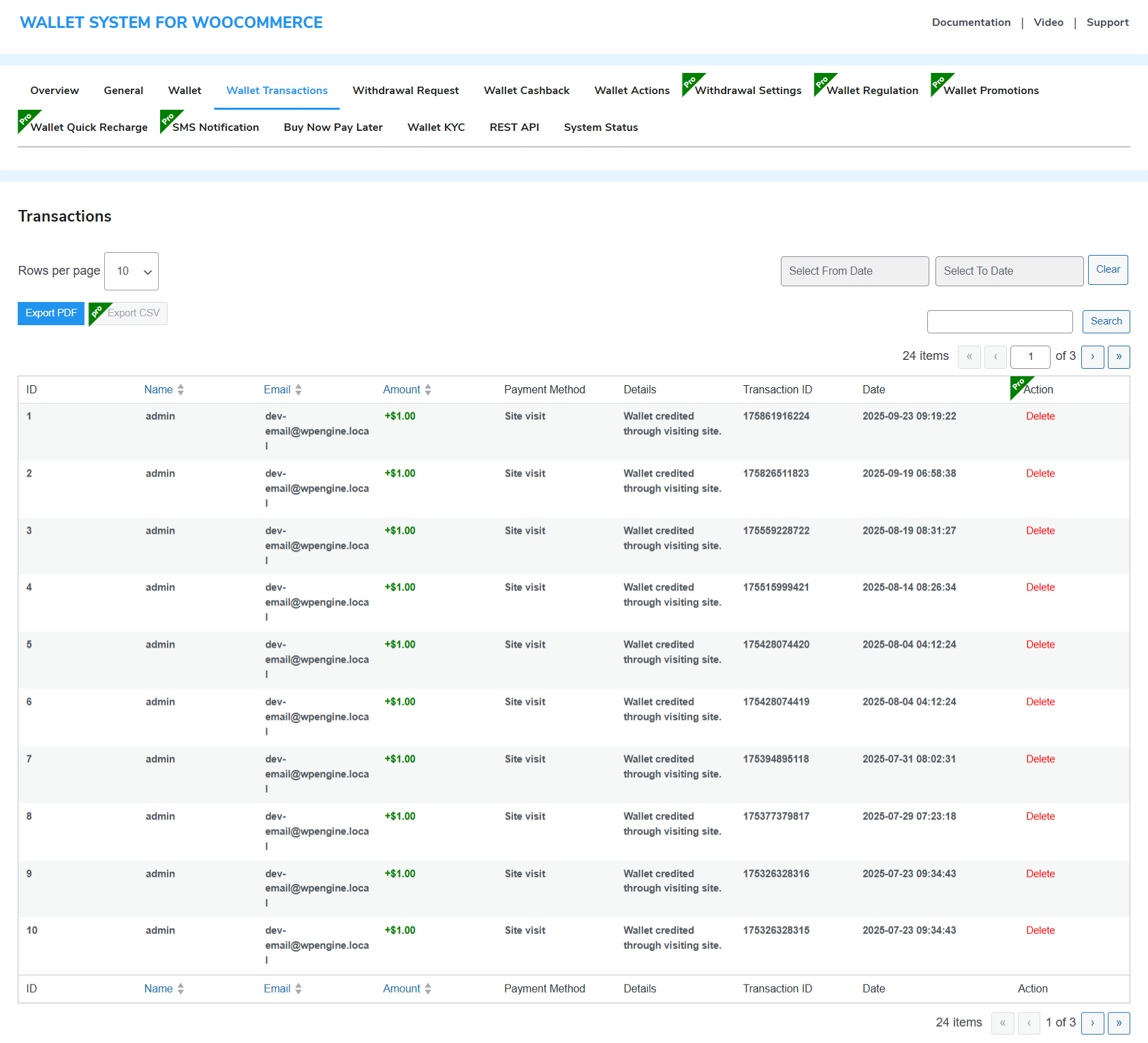 Check and export wallet transactions